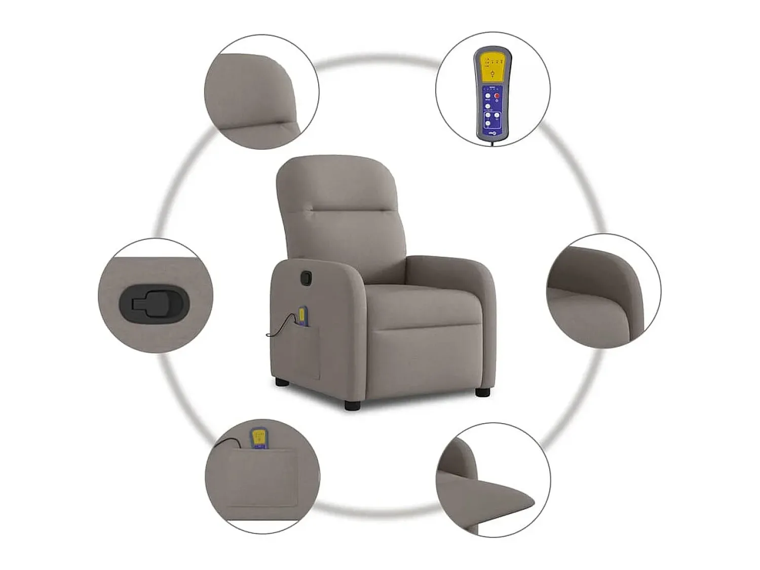 vidaxl Poltrona de massagens reclinável tecido cinzento-acastanhado^ Poltrona