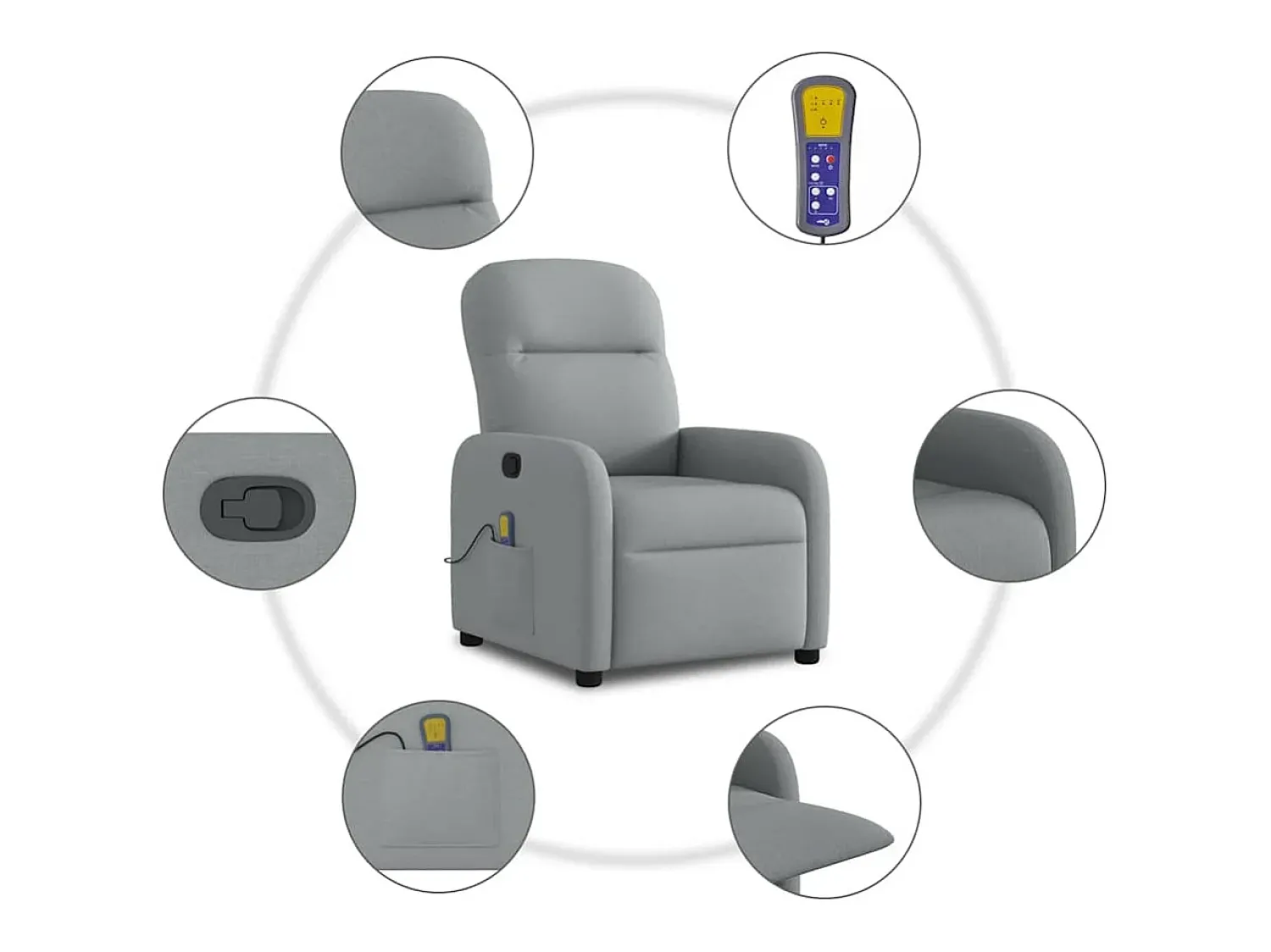 Poltrona*vidaxl Poltrona de massagens reclinável tecido -claro Cinzento