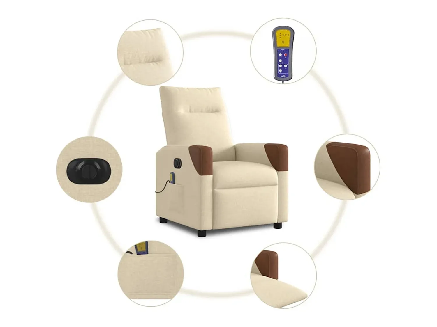 Outlet Poltrona de massagens reclinável elétrica tecido SHL7217 Creme