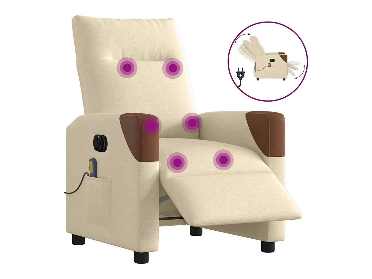 Outlet Poltrona de massagens reclinável elétrica tecido SHL7217 Creme