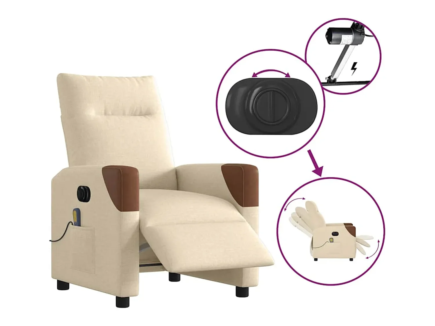 Outlet Poltrona de massagens reclinável elétrica tecido SHL7217 Creme