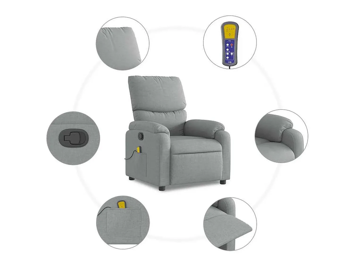 Hot Poltrona de massagens reclinável tecido -claro SHL172766 Cinzento