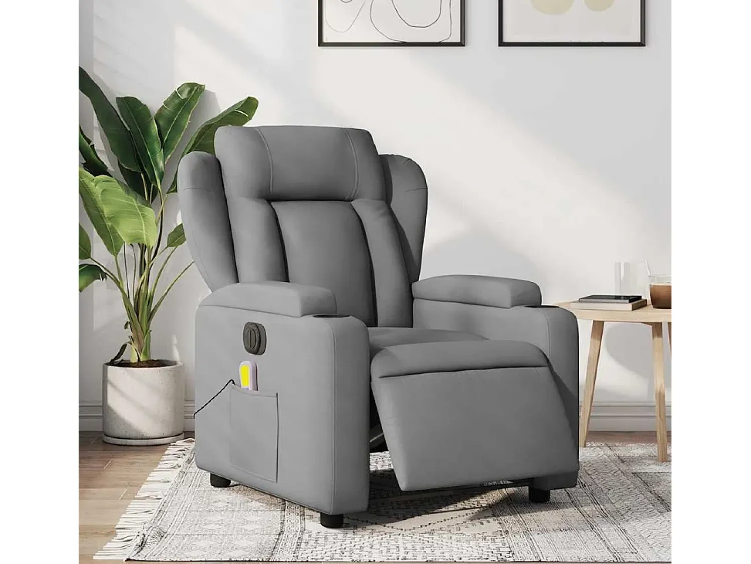 Online Poltrona de massagens reclinável elétrica tecido -claro SHL103660 Cinzento