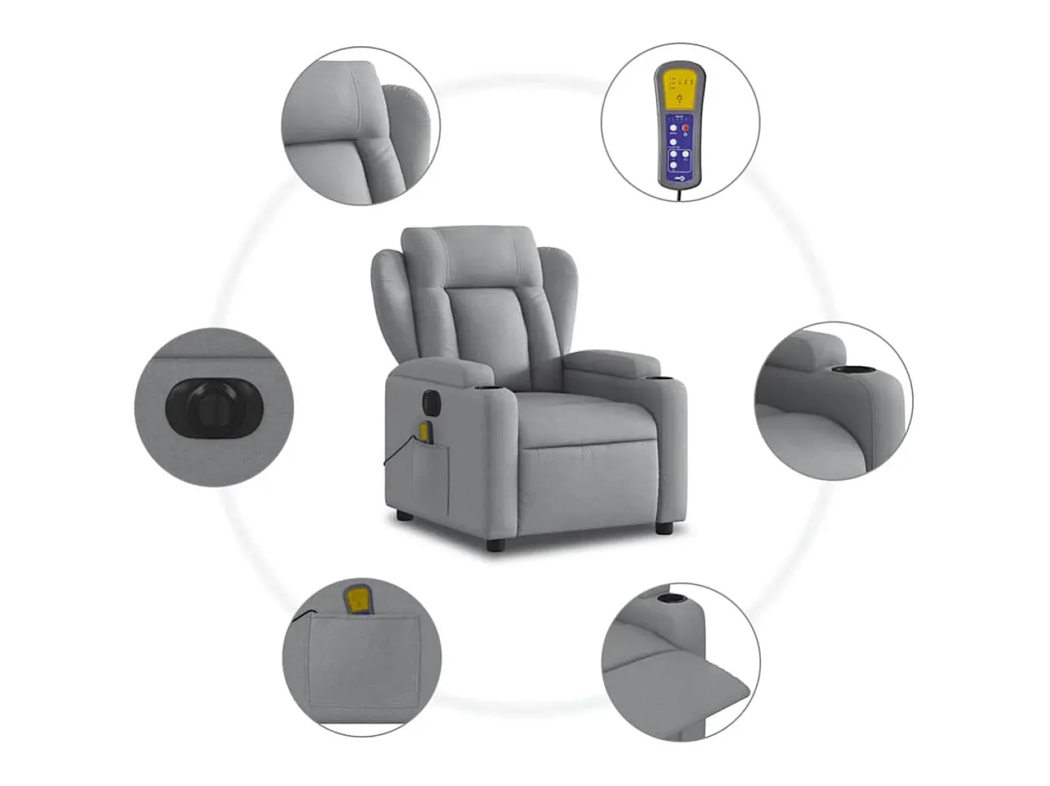 Online Poltrona de massagens reclinável elétrica tecido -claro SHL103660 Cinzento