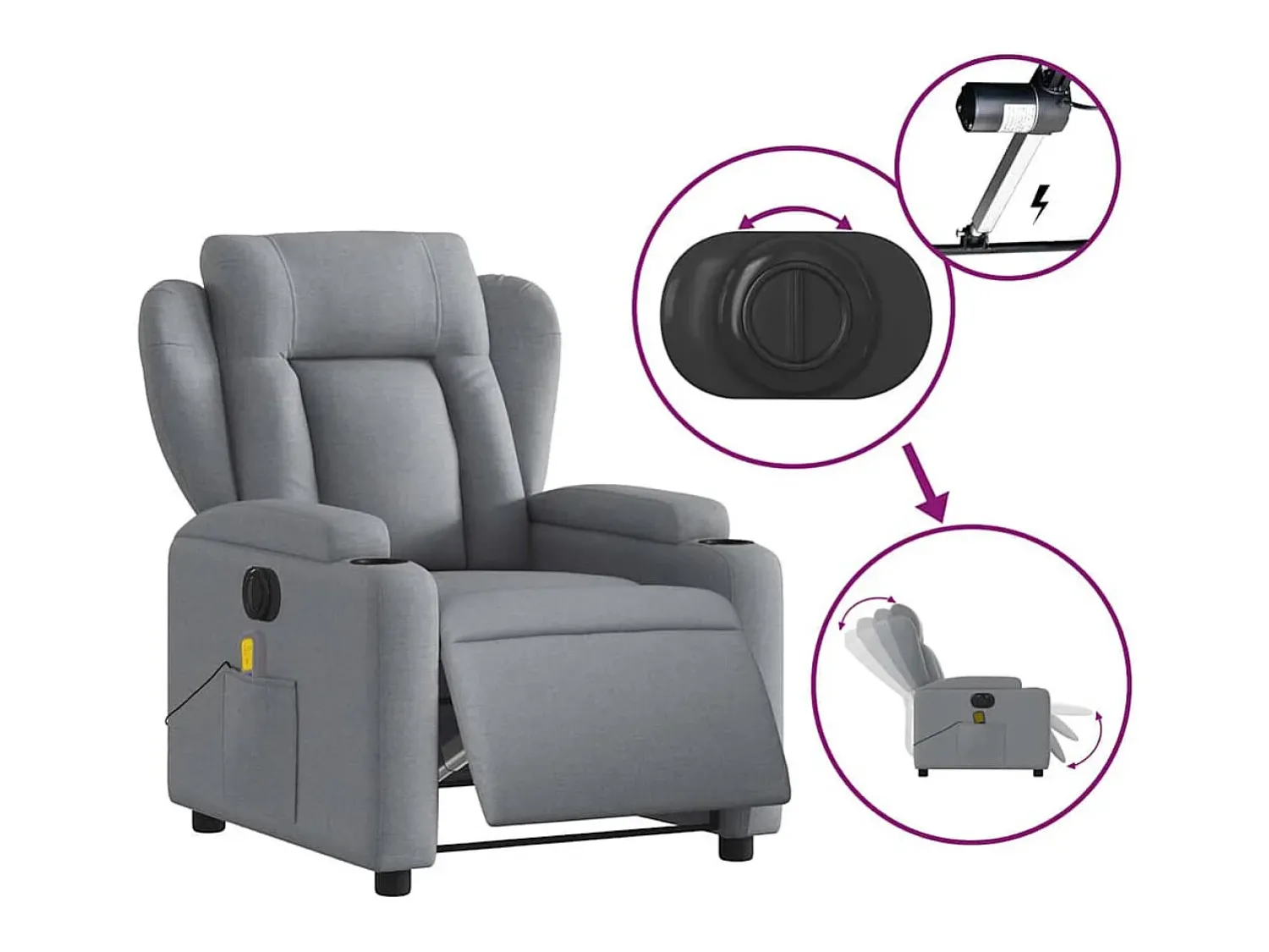 Online Poltrona de massagens reclinável elétrica tecido -claro SHL103660 Cinzento