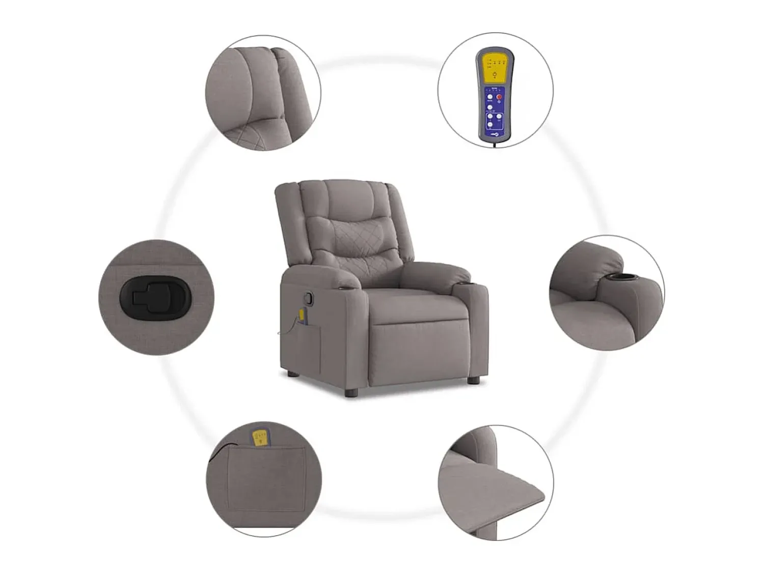 Poltrona| Poltrona de massagens reclinável tecido cinzento-acastanhado SHL463547 Taupe