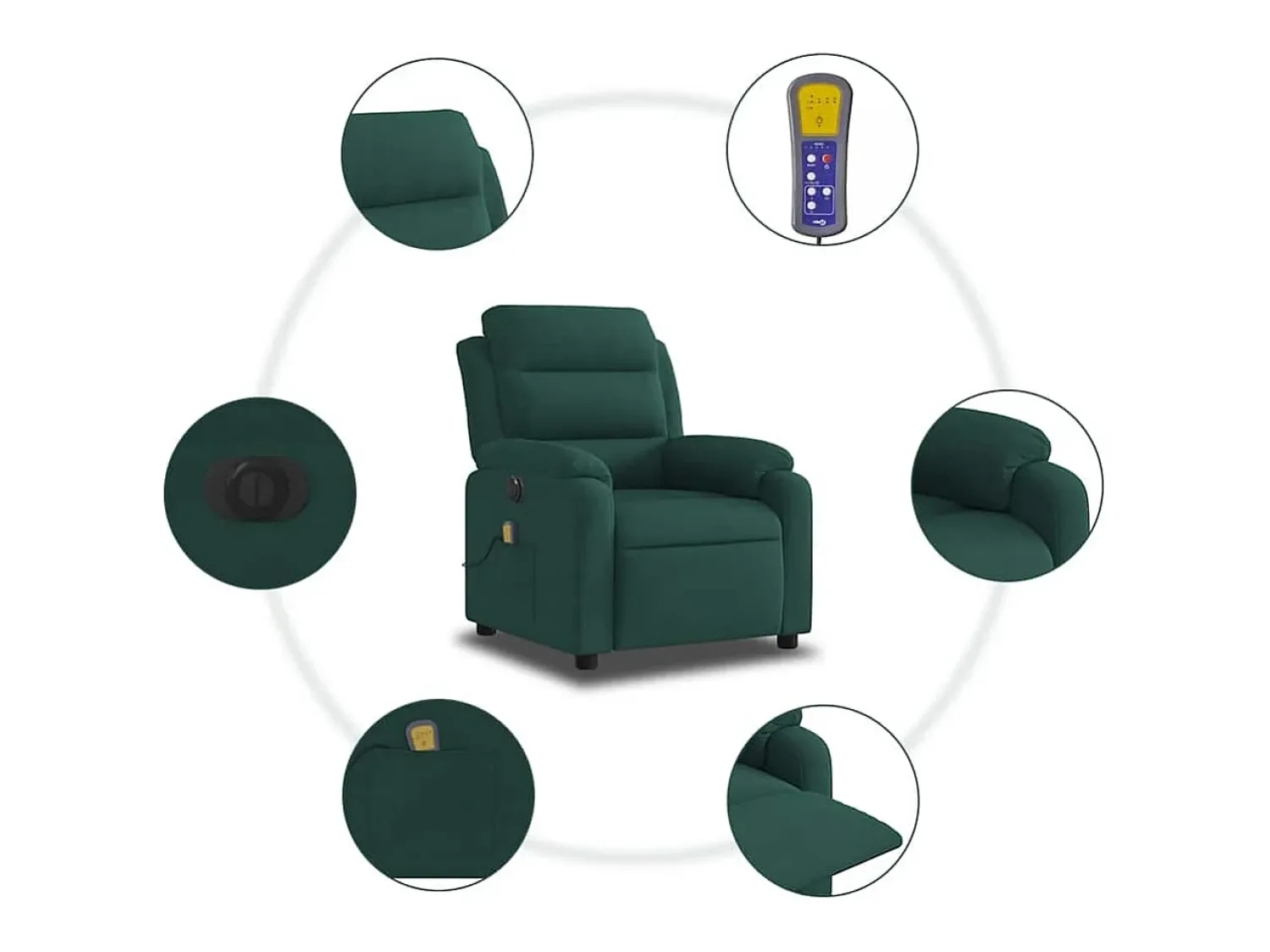 Poltrona| Poltrona de massagens reclinável elétrica veludo verde-escuro SHL716325 Verde pinho