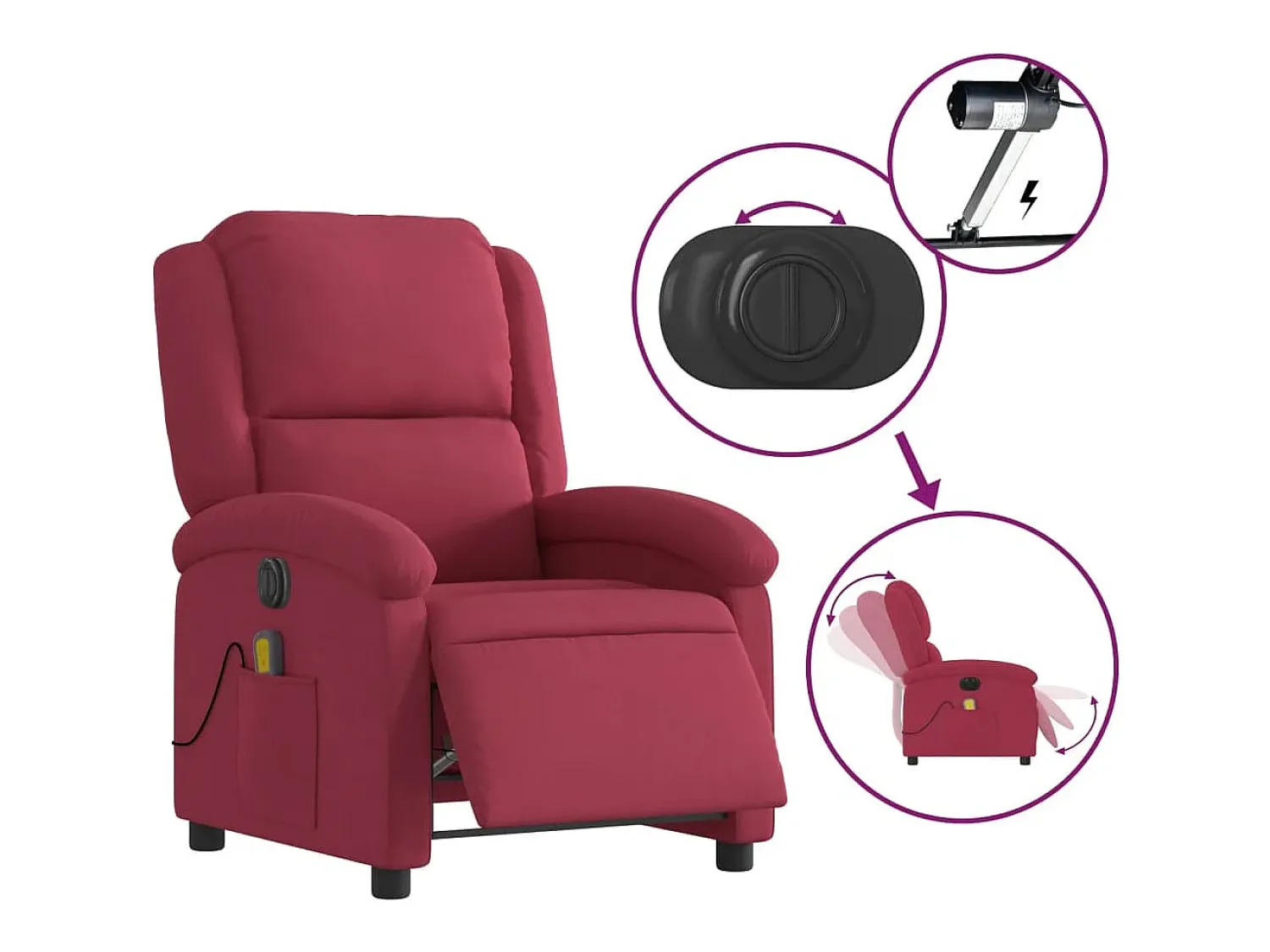 Online Poltrona de massagens reclinável elétrica veludo tinto SHL382984 Vermelho
