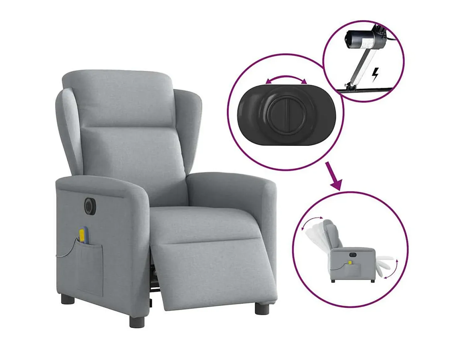 Online Poltrona de massagens reclinável elétrica tecido -claro SHL593520 Cinzento