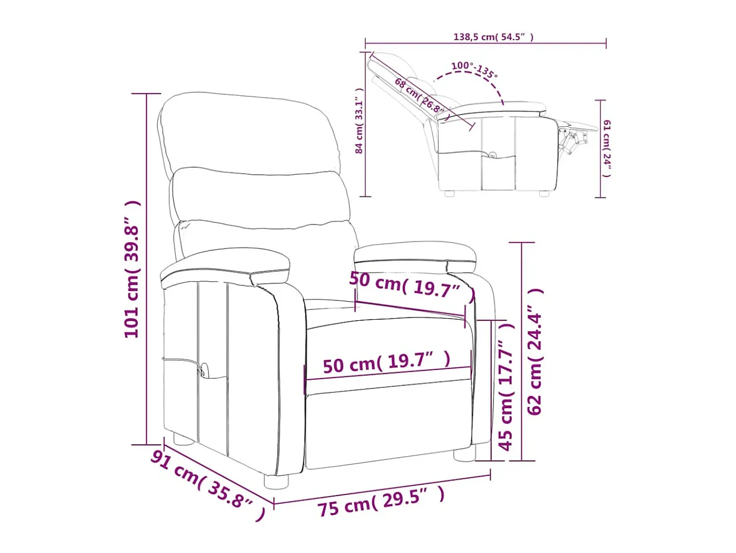 vidaxl Poltrona de massagens tecido^ Poltrona