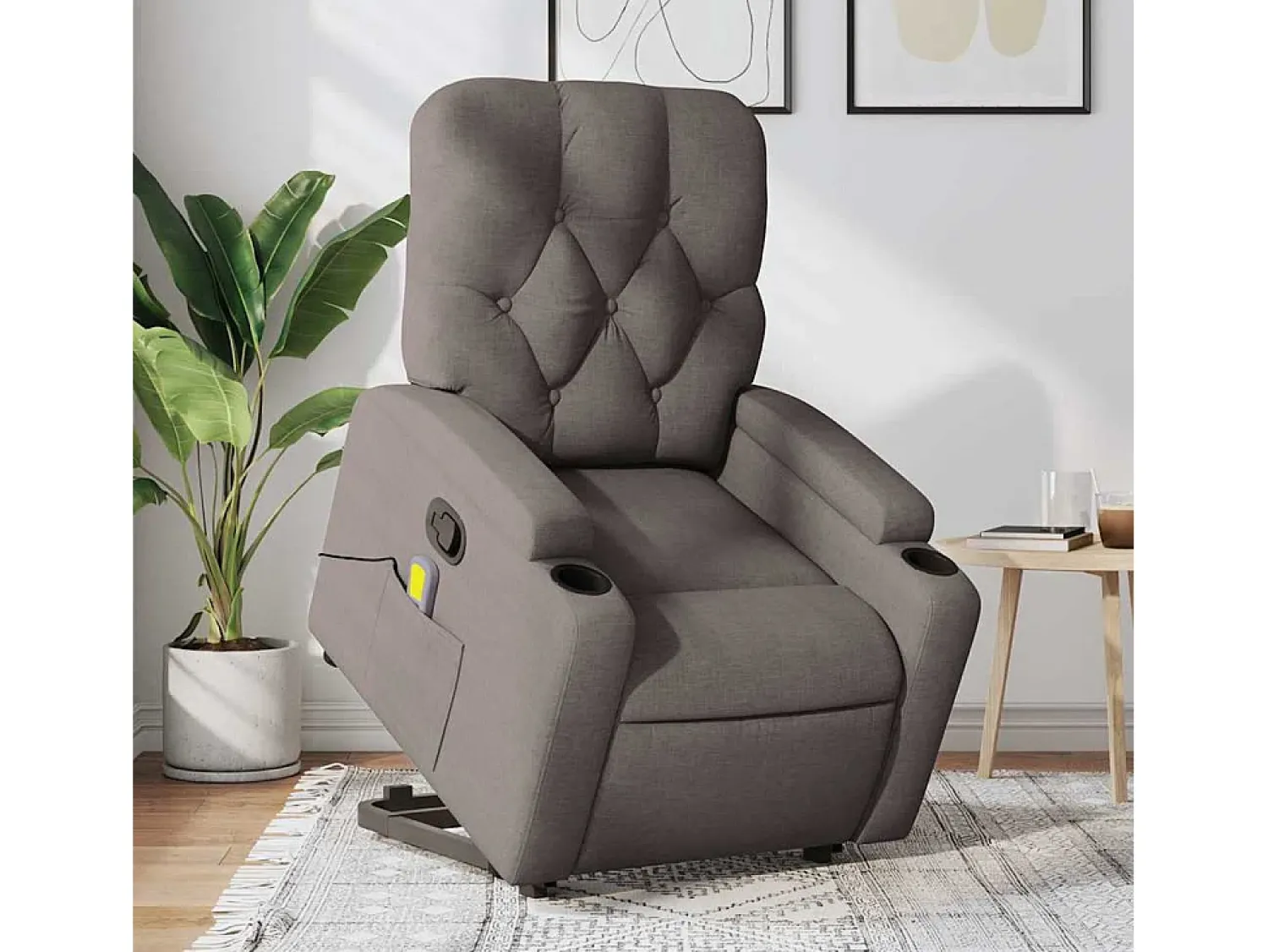 Poltrona elevatória de massagens tecido cinzento-acastanhado SHL539195^ Poltrona