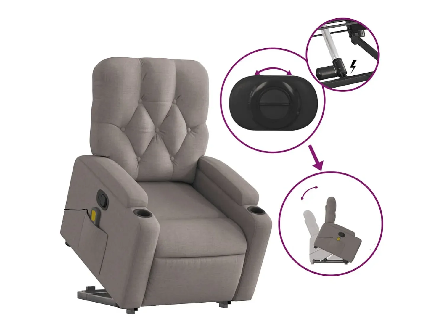 Poltrona elevatória de massagens tecido cinzento-acastanhado SHL539195^ Poltrona