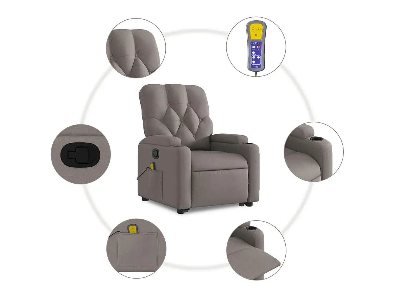 Poltrona elevatória de massagens tecido cinzento-acastanhado SHL539195^ Poltrona