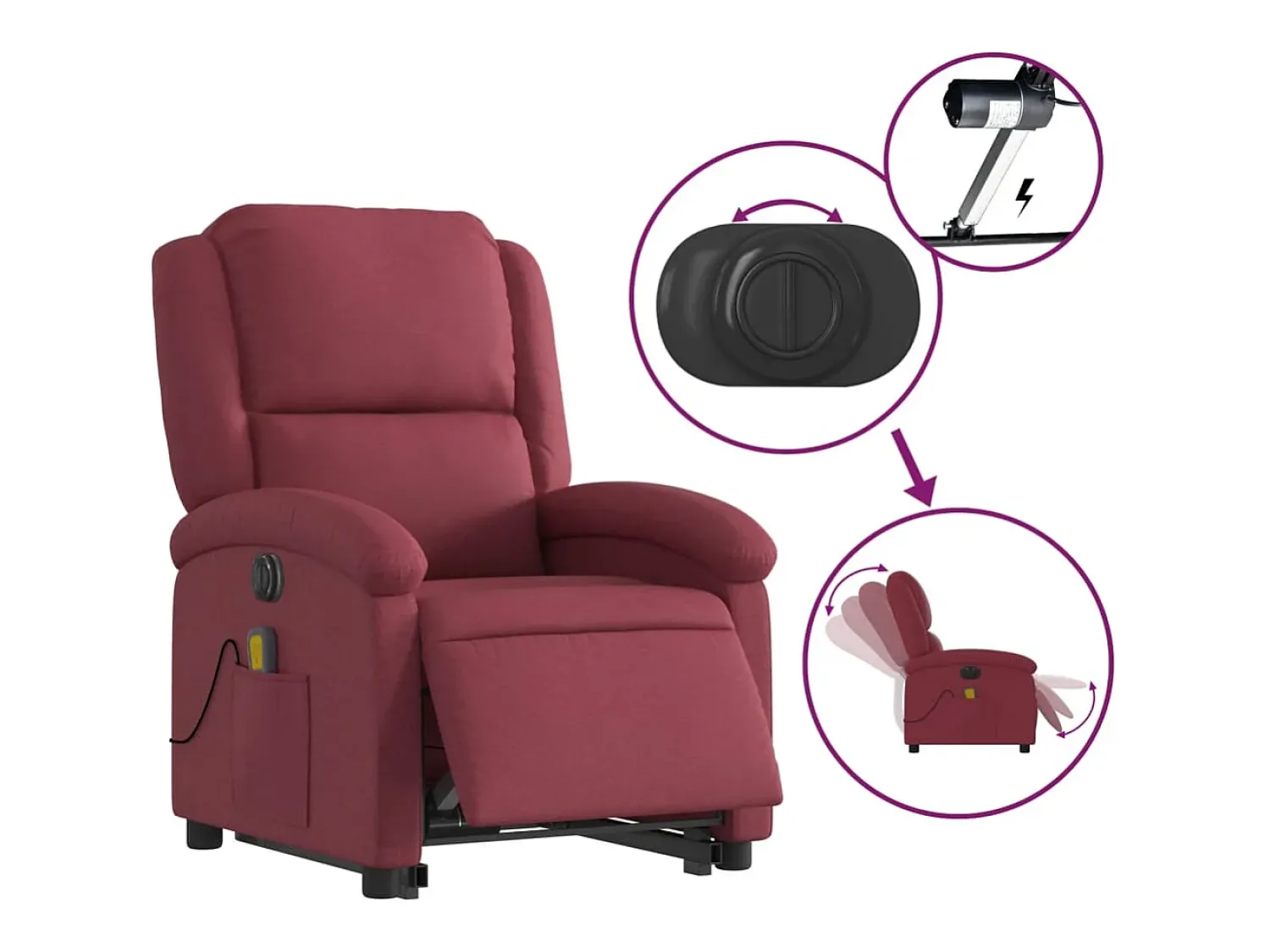 Poltrona| Poltrona elevatória de massagens elétrica tecido tinto SHL76060 Vermelho