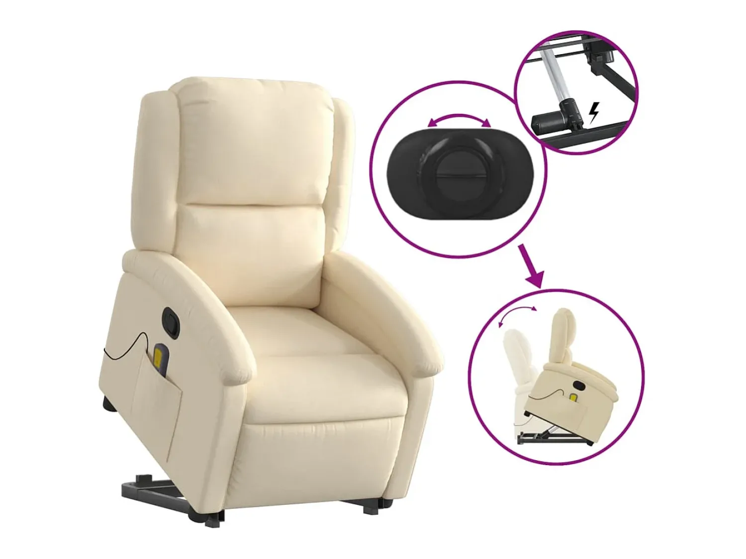 New Poltrona elevatória de massagens tecido cor SHL783044 Creme