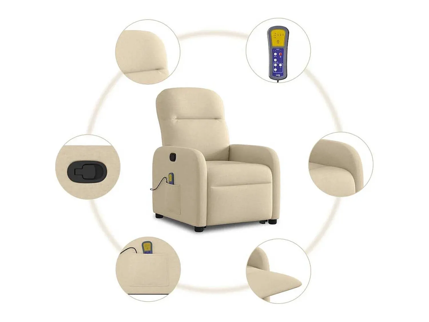 Poltrona*vidaxl Poltrona elevatória de massagens tecido cor Creme