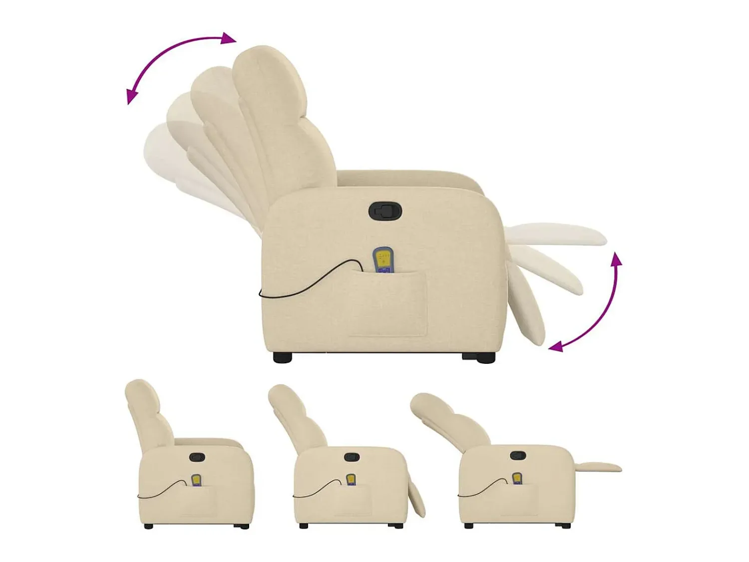 Poltrona*vidaxl Poltrona elevatória de massagens tecido cor Creme