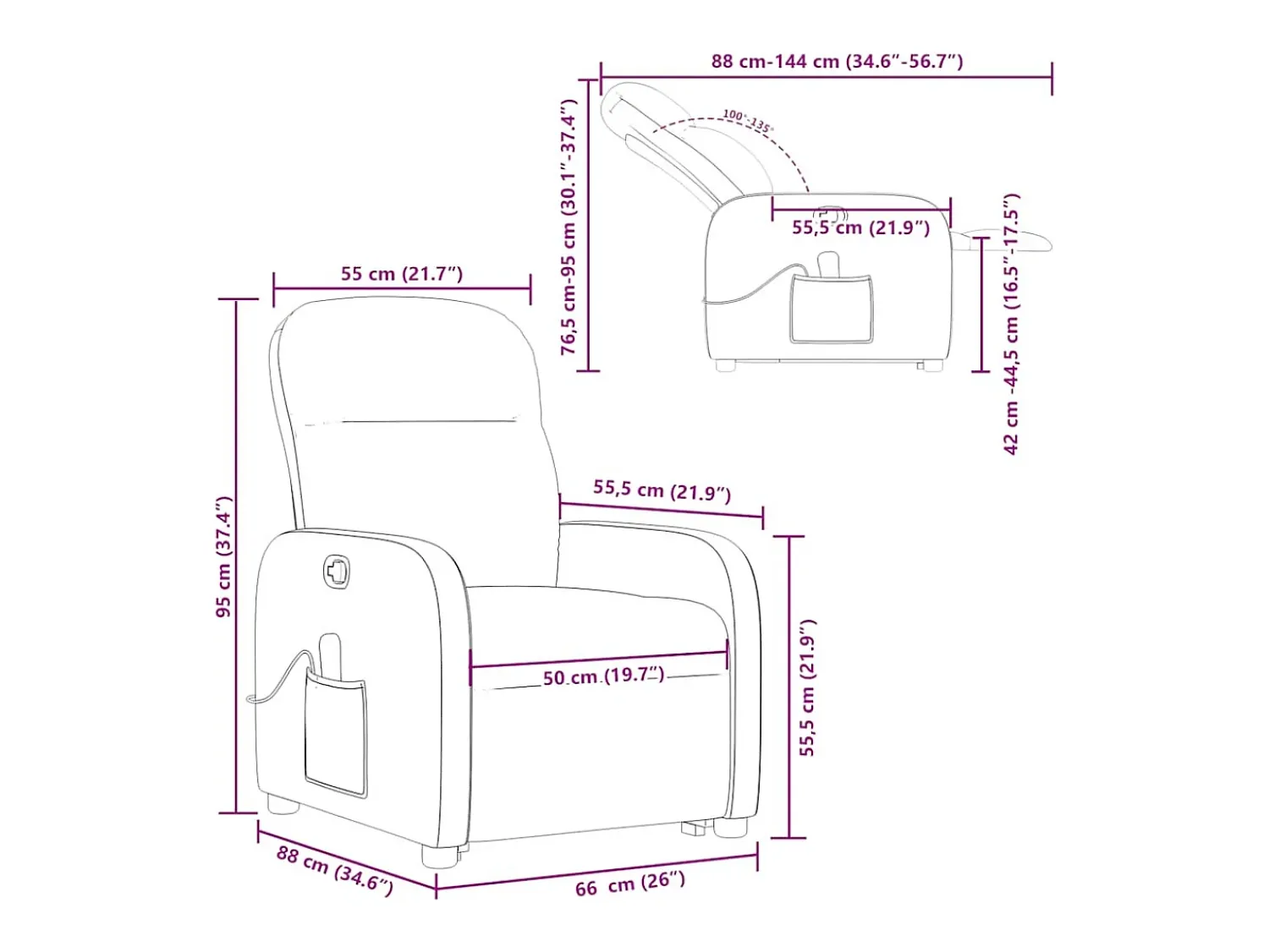 Poltrona*vidaxl Poltrona elevatória de massagens tecido cor Creme