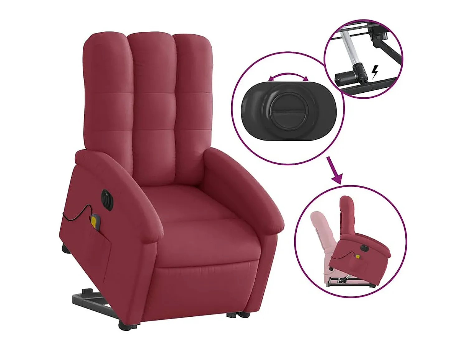 Poltrona| Poltrona elevatória de massagens elétrica tecido tinto SHL390838 Vermelho