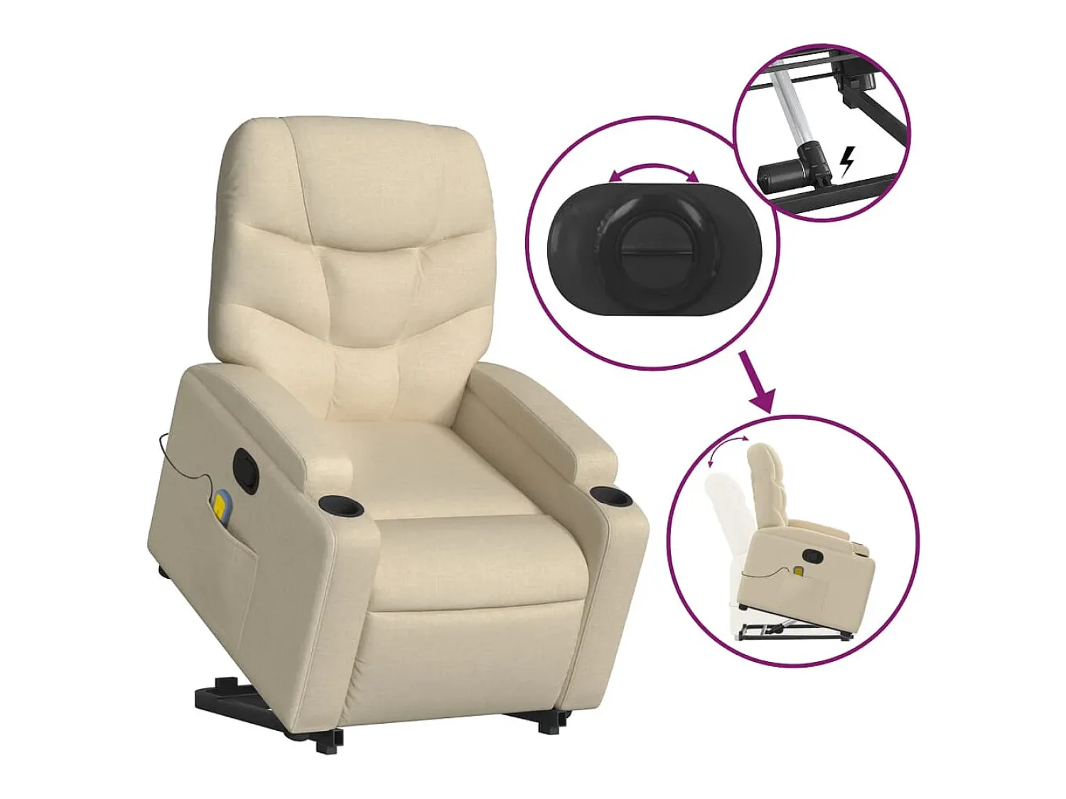 Poltrona elevatória de massagens tecido cor SHL157823 Creme