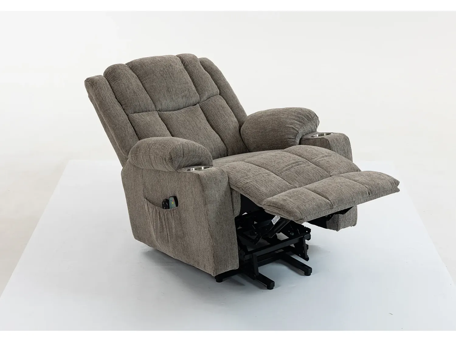 Hauss Spole Poltrona elétrica com massagem e aquecimento - Com apoio para os pés e 2 bolsos laterais - Tecido claro^ Poltrona