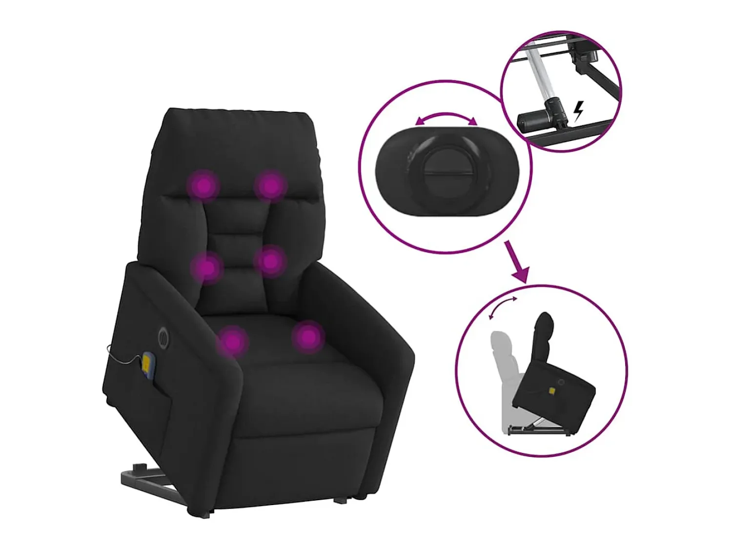 New Poltrona elétrica elevatória massagens tecido SHL9081 Preto