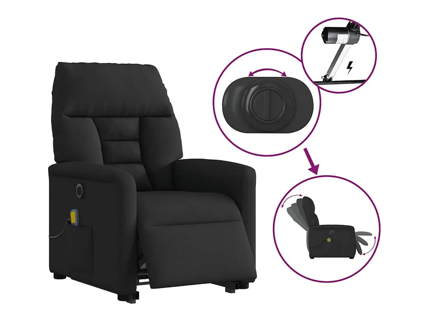 New Poltrona elétrica elevatória massagens tecido SHL9081 Preto