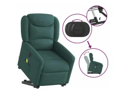 Poltrona elétrica elevatória massagens tecido verde-escuro SHL6925^ Poltrona