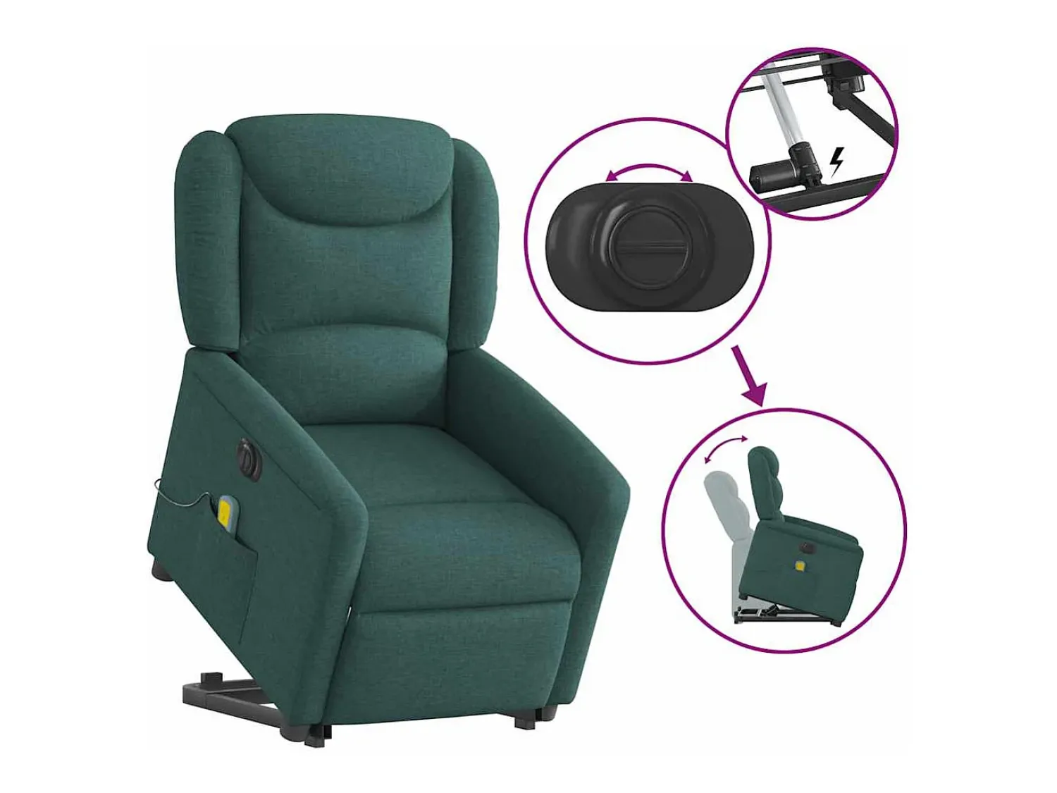 Poltrona elétrica elevatória massagens tecido verde-escuro SHL6925^ Poltrona