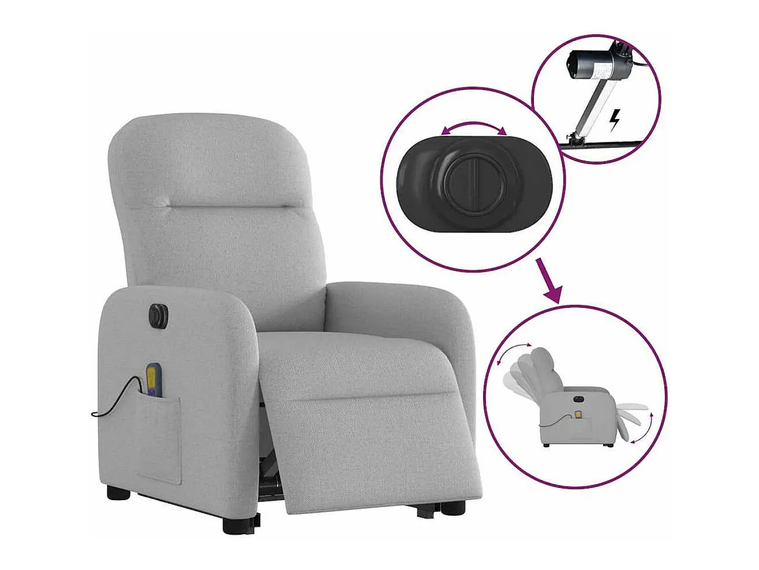 Poltrona*vidaxl Poltrona elétrica elevatória massagens tecido -nublado Cinzento
