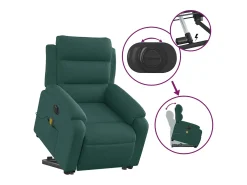 Poltrona|vidaxl Poltrona elétrica elevatória massagens tecido -escuro Verde