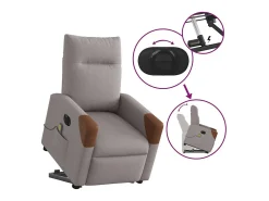 Poltrona elétrica elevatória massagens tecido cinza-acastanhado SHL33117^ Poltrona