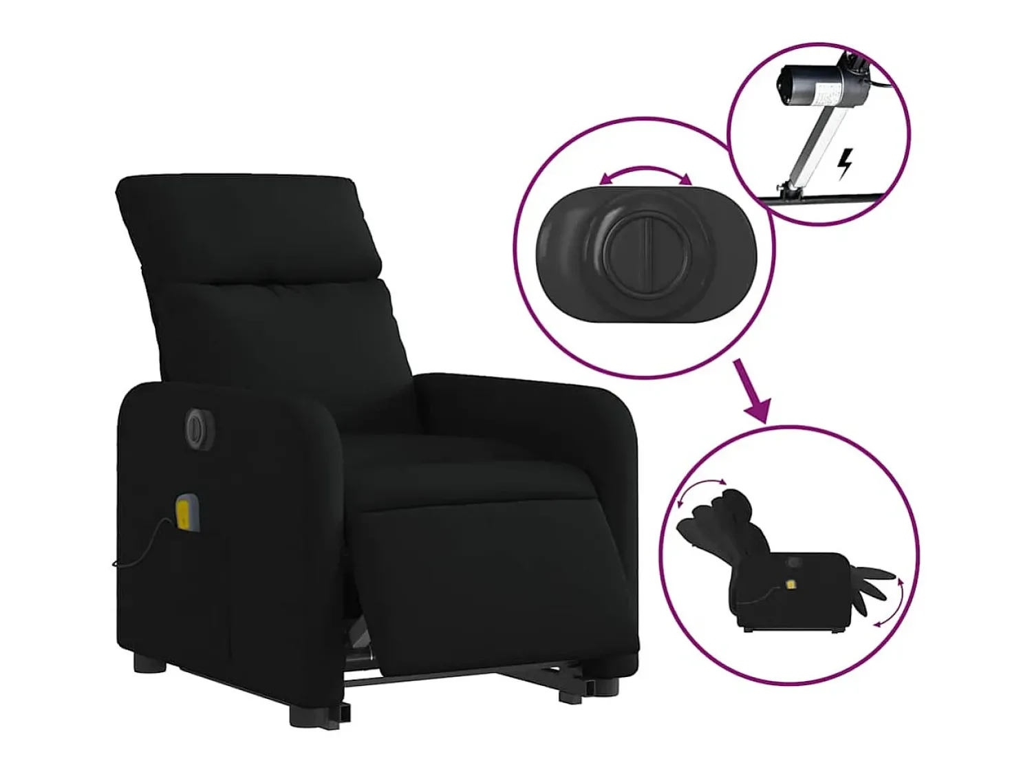 Outlet Poltrona elétrica elevatória massagens tecido SHL865083 Preto