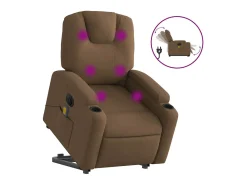 Poltrona*vidaxl Poltrona elétrica elevatória massagens tecido Castanho