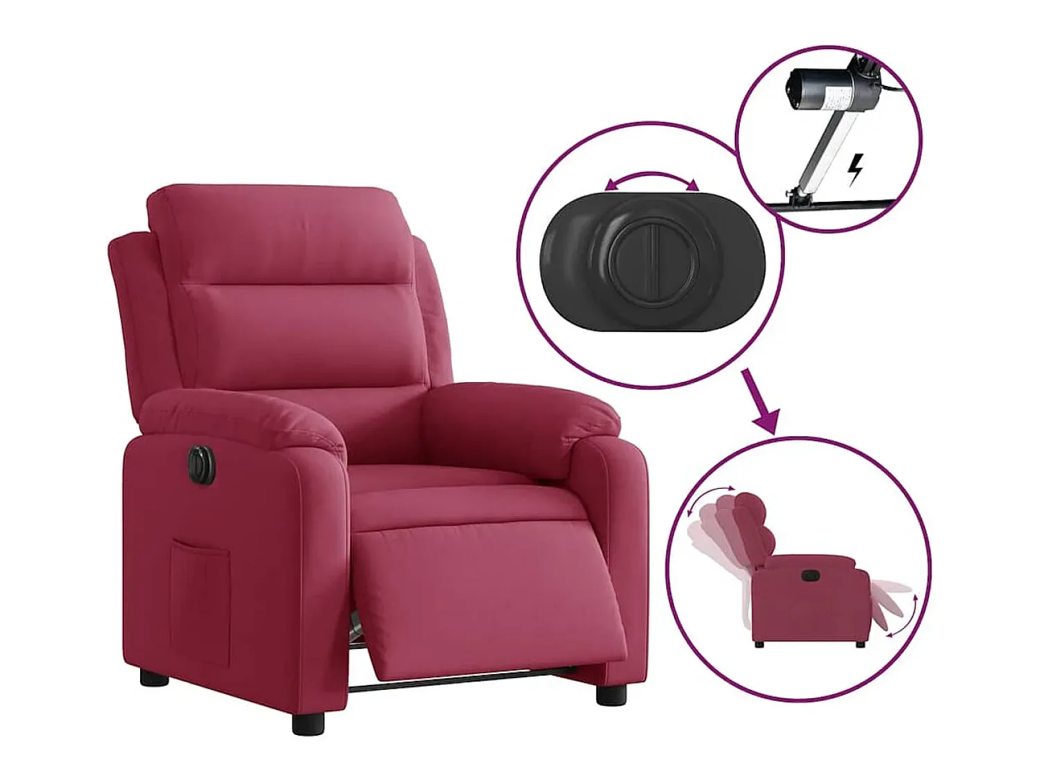 Poltrona| Poltrona elétrica reclinável veludo tinto SHL433240 Vermelho