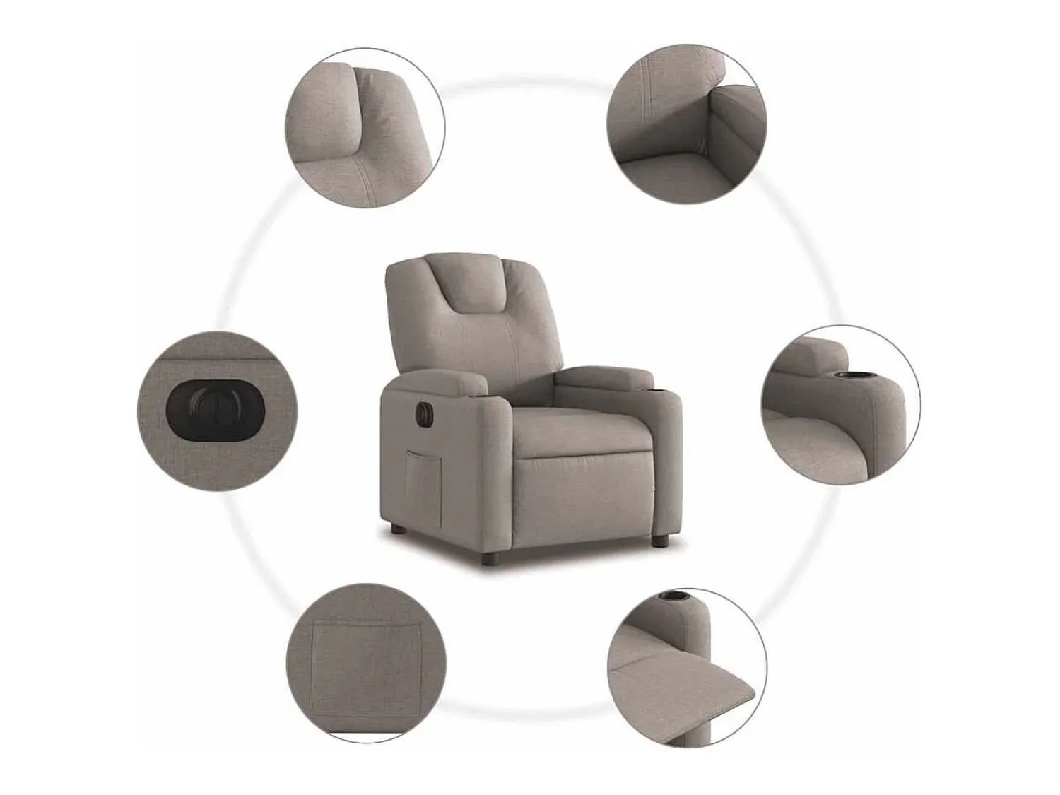 Poltrona|vidaxl Poltrona elétrica reclinável tecido cinzento-acastanhado Taupe