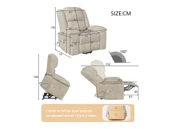 Poltrona* Poltrona elétrica reclinável 160° com controle remoto, massagem de 8 pontos + massagem lombar de 2 pontos, couro PU, marrom Castanho
