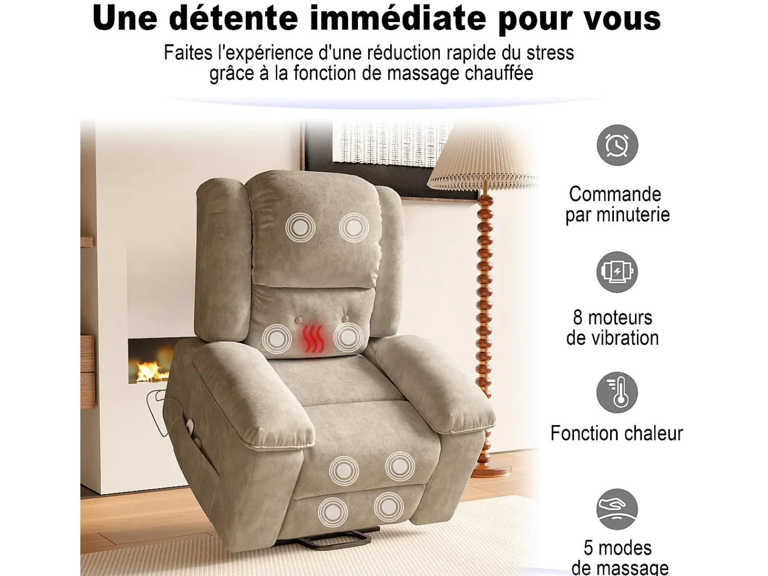 Poltrona* Poltrona elétrica reclinável 160° com controle remoto, massagem de 8 pontos + massagem lombar de 2 pontos, couro PU, marrom Castanho