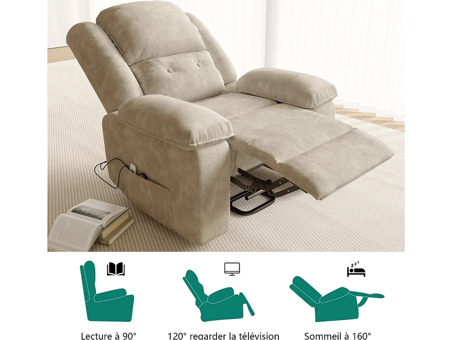 Poltrona* Poltrona elétrica reclinável 160° com controle remoto, massagem de 8 pontos + massagem lombar de 2 pontos, couro PU, marrom Castanho