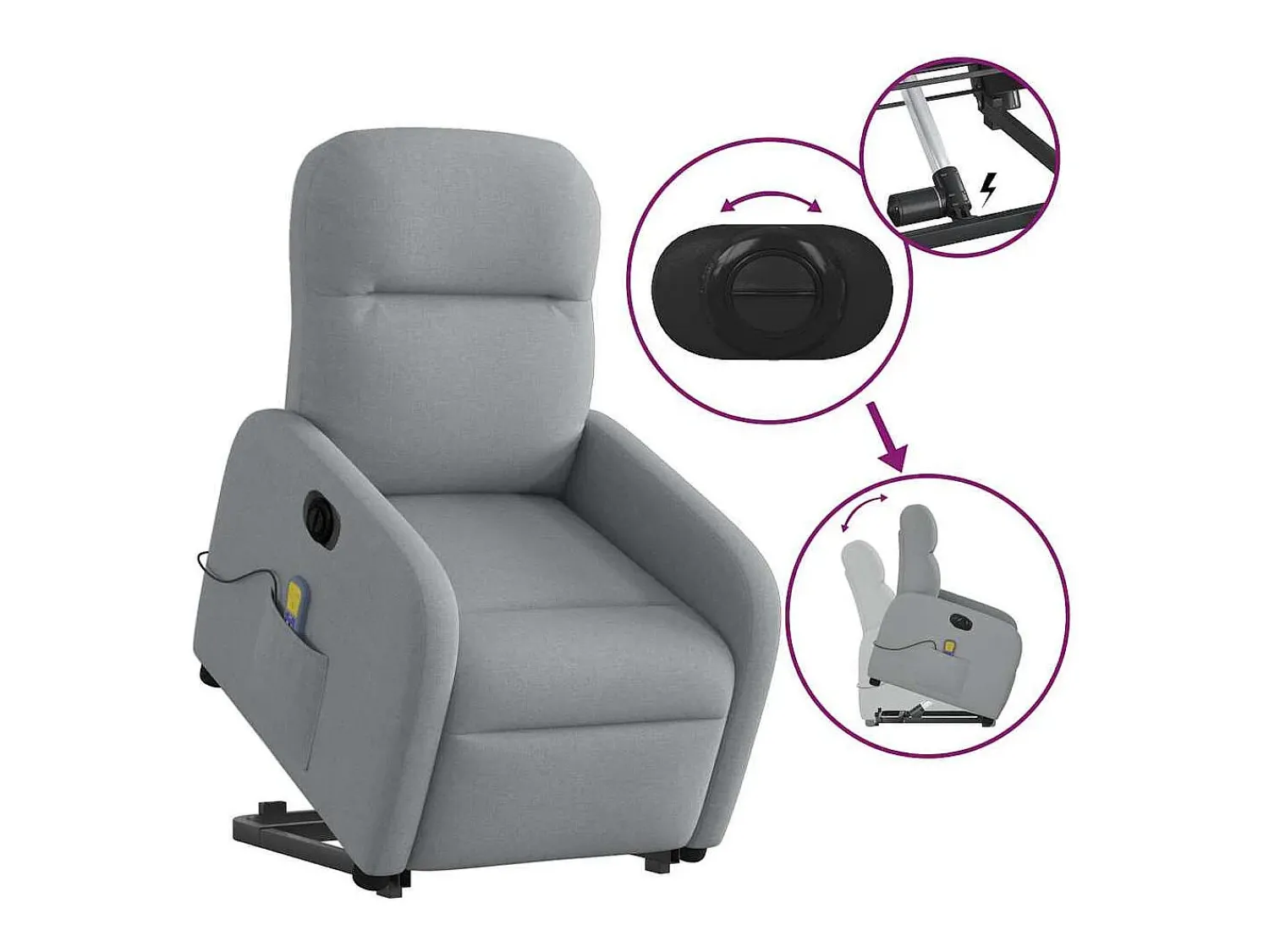 Online Poltrona elétrica reclinável massagens tecido -claro SHL64648 Cinzento