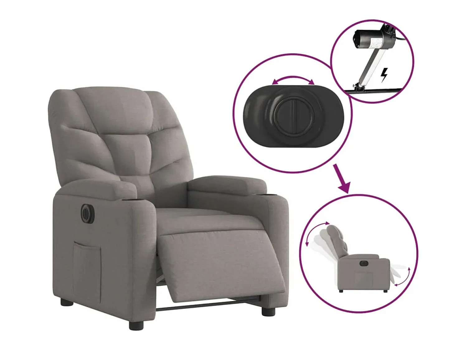 Outlet vidaxl Poltrona elétrica reclinável tecido cinzento-acastanhado Taupe
