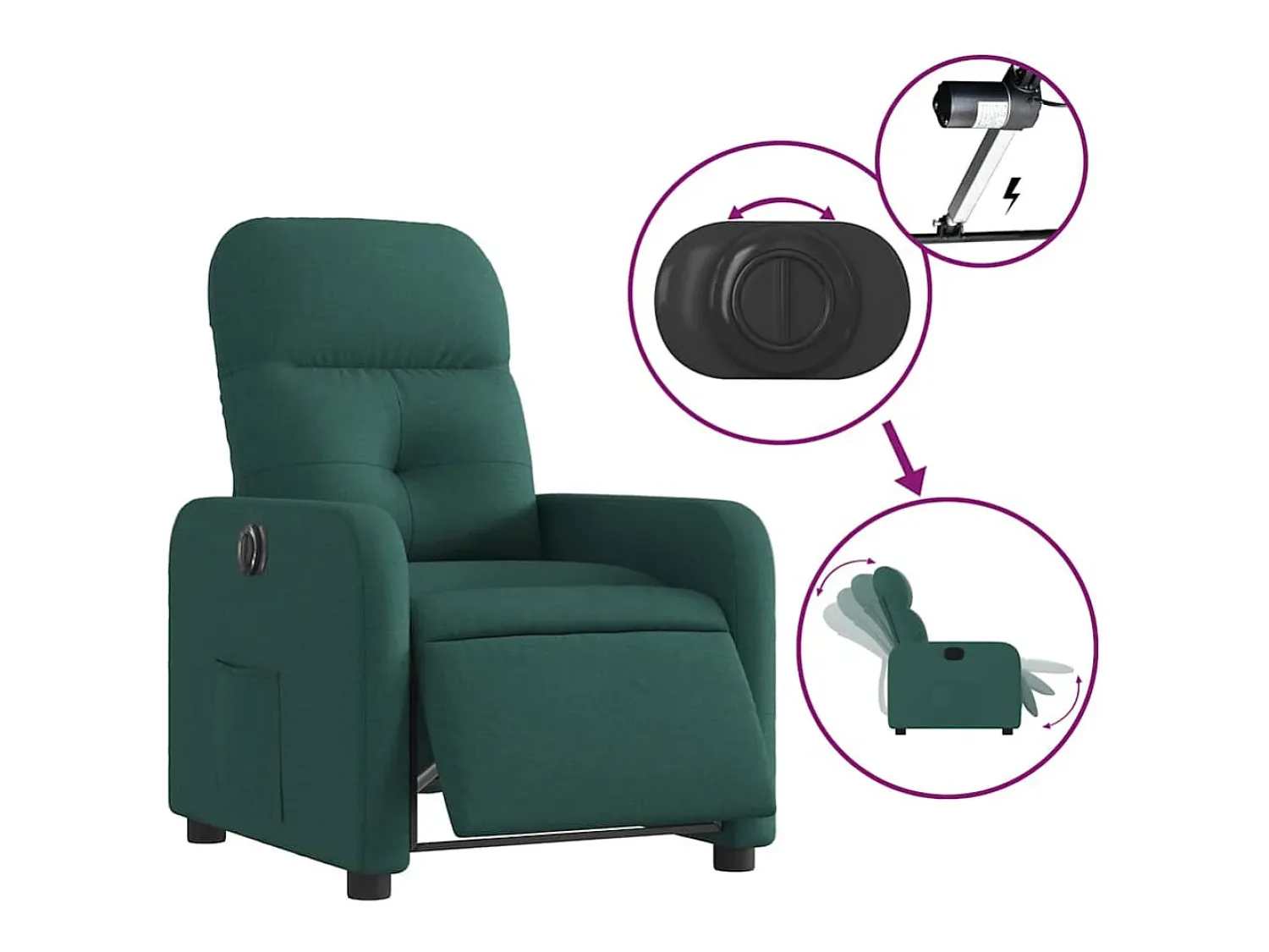 Poltrona| Poltrona elétrica reclinável tecido verde-escuro SHL449375 Verde pinho