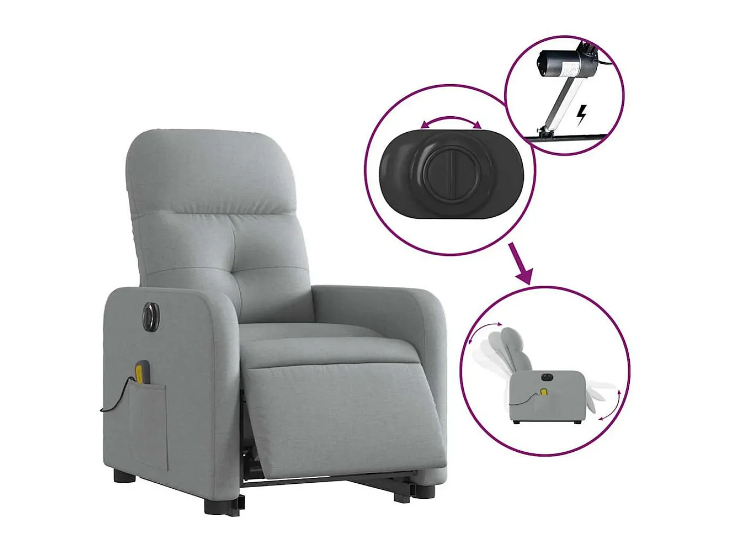 Poltrona| Poltrona elétrica reclinável massagens tecido -claro SHL371039 Cinzento