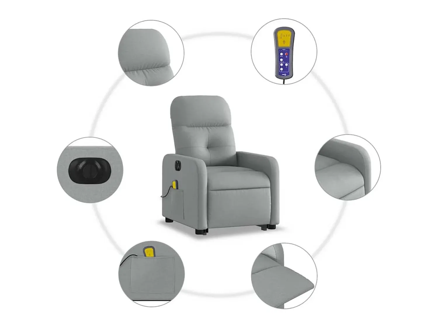 Poltrona| Poltrona elétrica reclinável massagens tecido -claro SHL371039 Cinzento