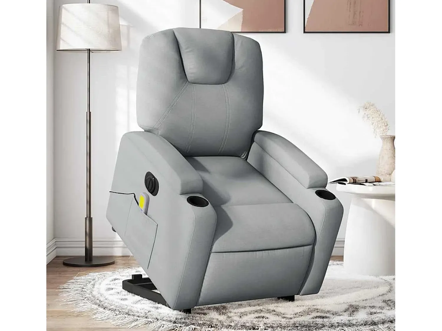 Poltrona elétrica reclinável massagens tecido -claro SHL592498^ Poltrona