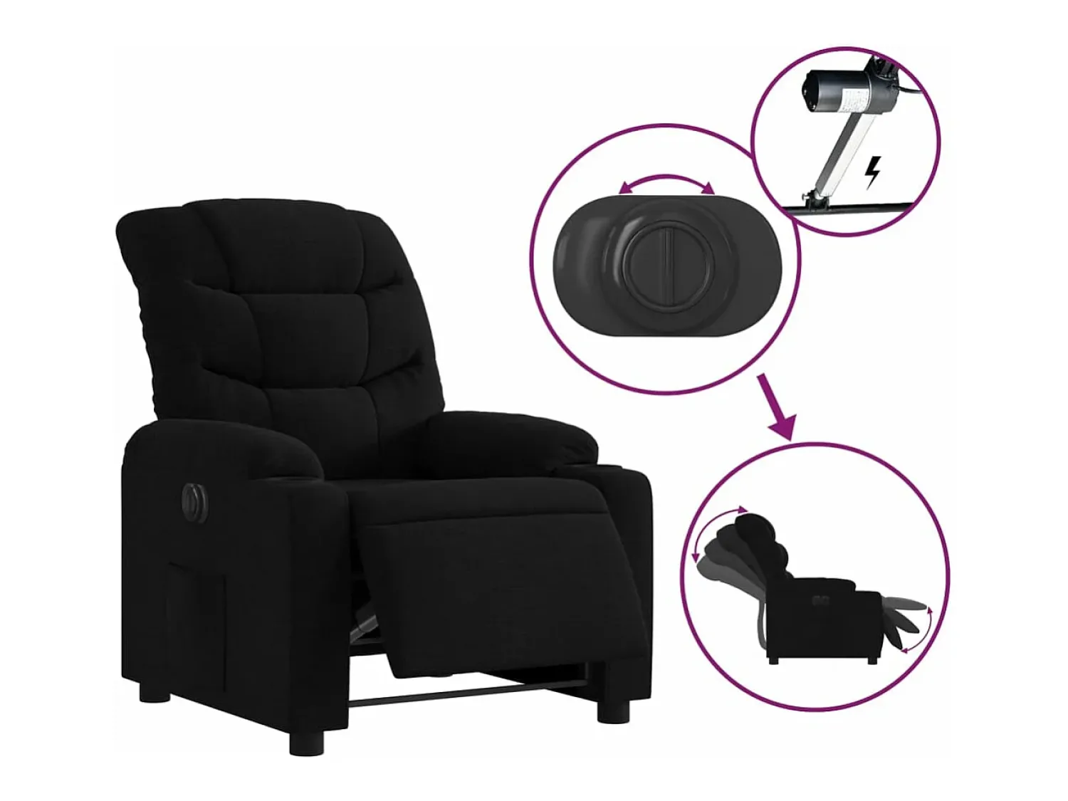 Outlet Poltrona elétrica reclinável tecido PT541819 Preto