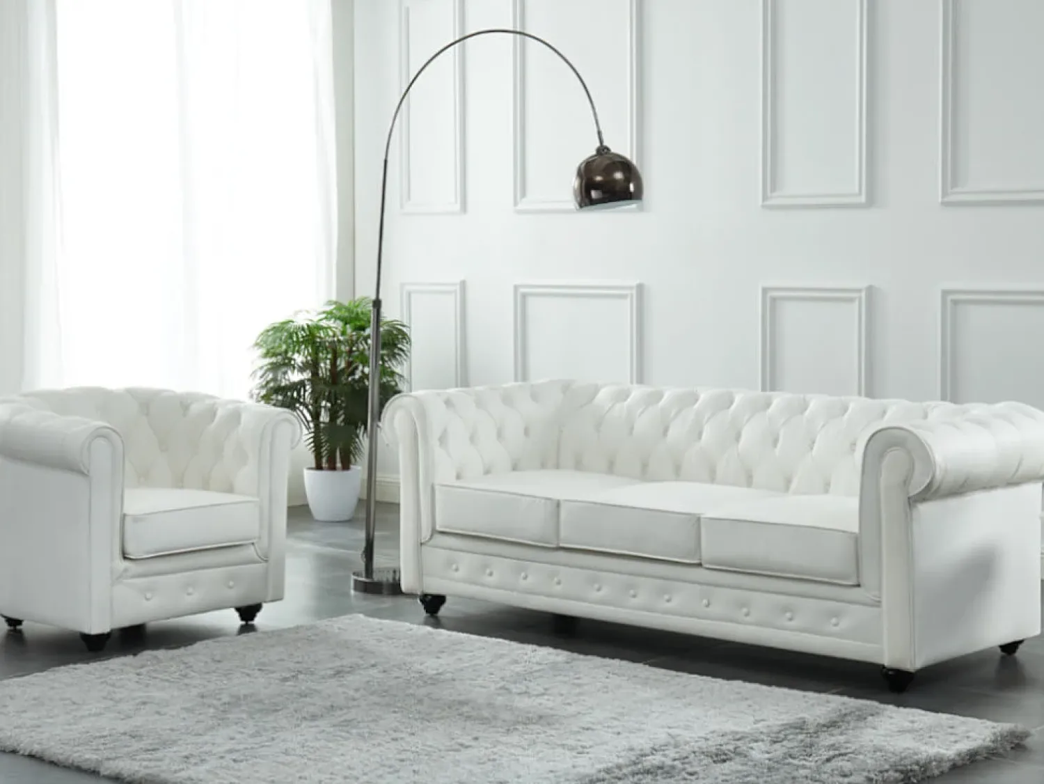 Poltrona|Vente-unique Poltrona em pele de búfalo icónico CHESTERFIELD Branco