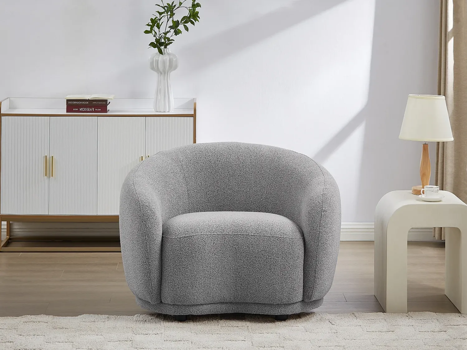 Poltrona*Vente-unique Poltrona em tecido bouclé cinza BOVANA de Pascal Morabito Cinzento