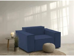 Poltrona|Talamo Italia Poltrona Emanuela, Poltrona de sala, 100% Made in Italy, Poltrona relaxante em tecido acolchoado, 140x95h70 cm, Azul