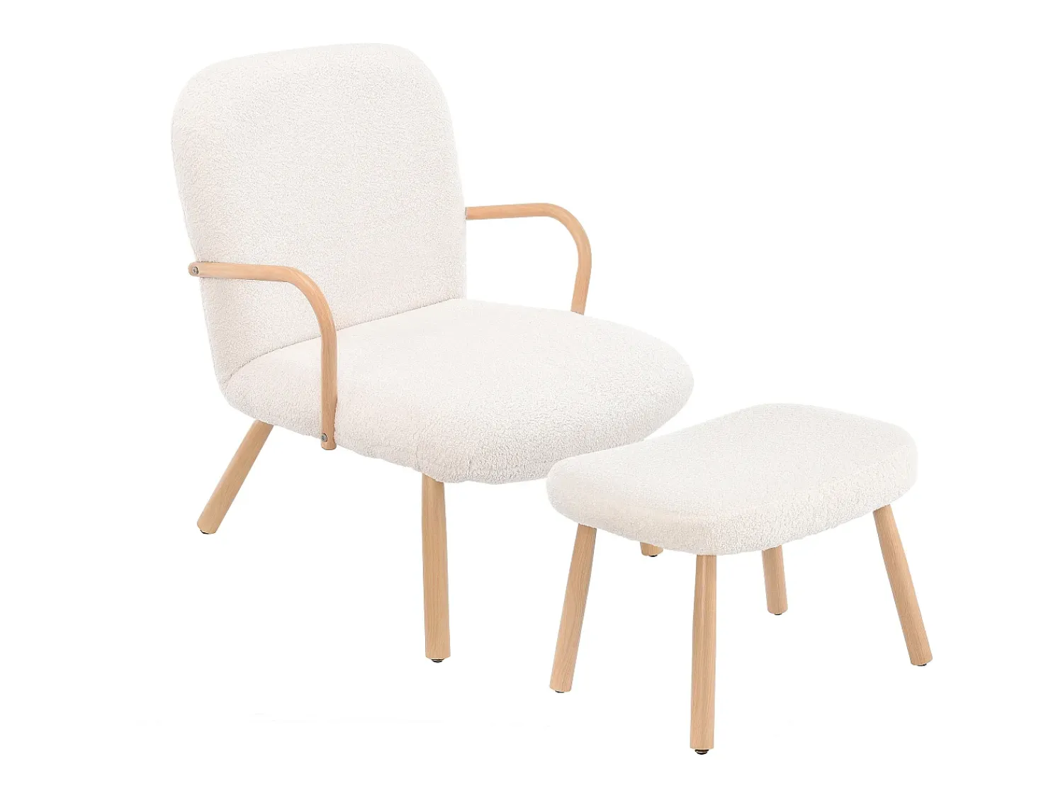 Outlet Poltrona escandinava, estofamento em imitação de caxemira com apoio para os pés, bege Branco